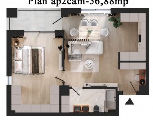Appartement 2 chambres à vendre dans Floresti