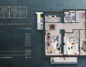 Appartement 3 chambres à vendre dans Cluj-napoca, zone Marasti